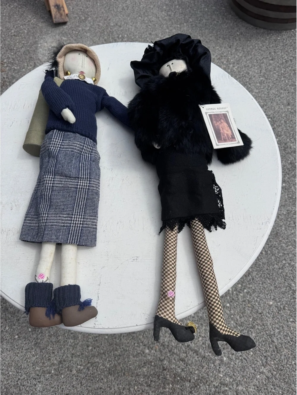 Vintage Carmen Manago Cloth Art Dolls Pair 24” Golfer Victorian Lady Signed Tag